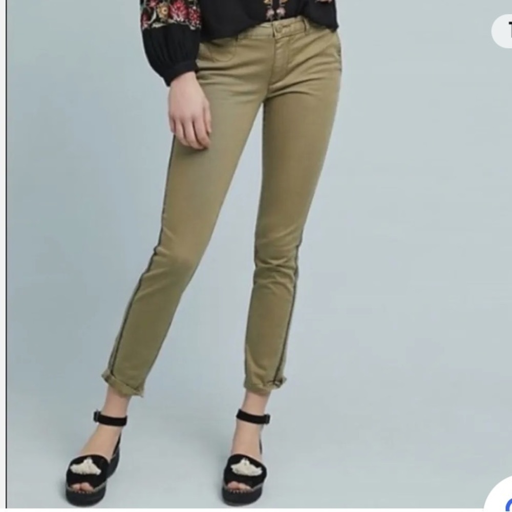 Anthropologie Moss Green Embroidered Side Stripe Straight Leg Chino 25P
